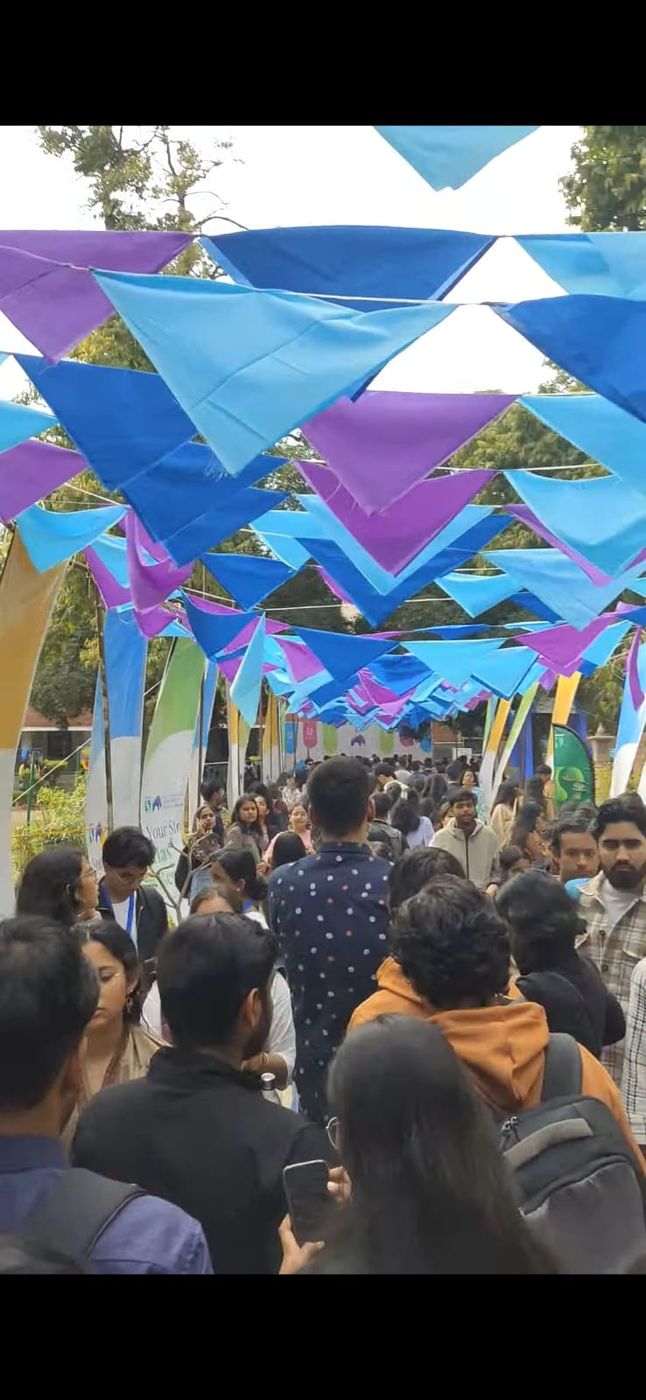 Colourful bunting over the festival grounds